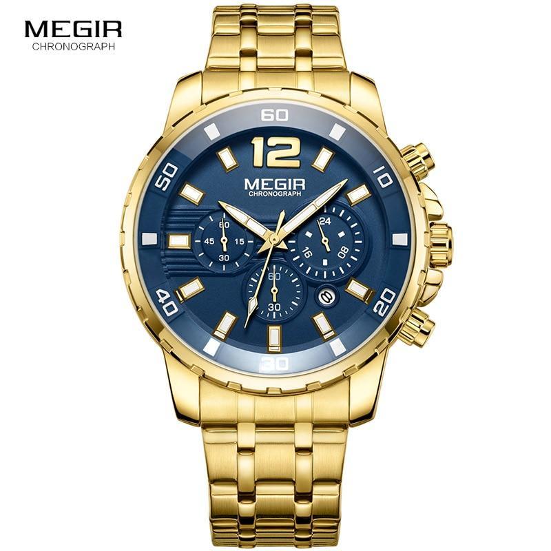 Megir Men's Gold Stainless Steel Quartz Watches